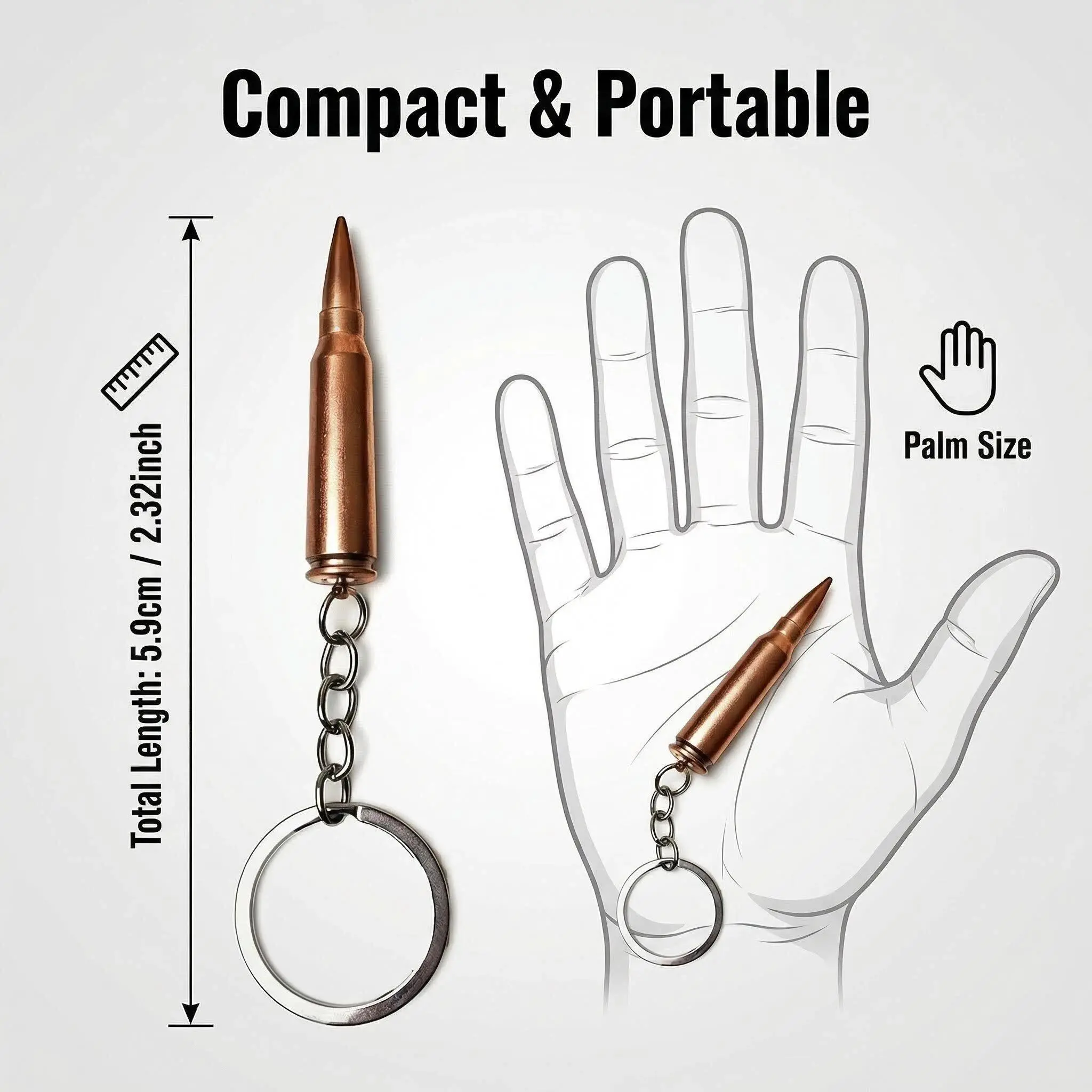 Army Style Metallic Bullet Keychain, Tactical Military Design - Perfect for Car Mirror/Backpack Decoration & Unique Holiday Gift