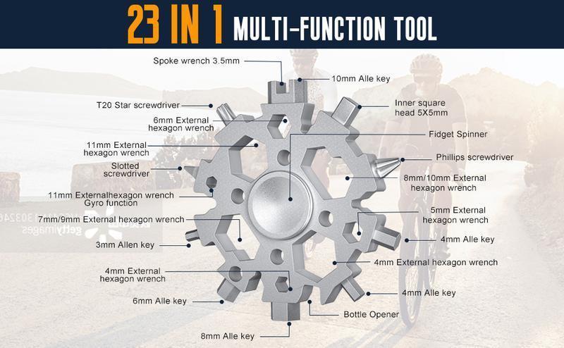 23-in-1 Snowflake Spinner Wrench &ndash; Multi-Tool with Screwdrivers, Bottle Opener & Stress Relieving Fidget Toy.