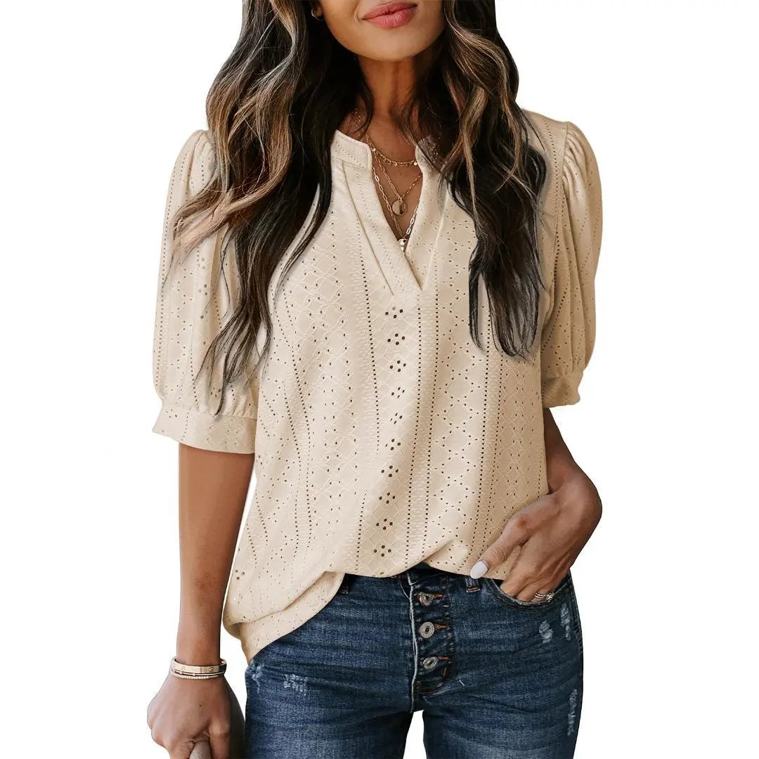 🔥Last Day 70% OFF🏆Women's Summer Casual Blouses V Neck Short Sleeve Shirts 