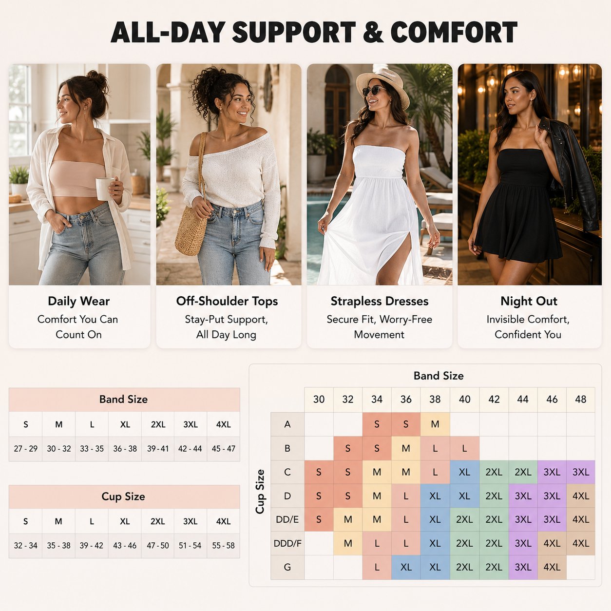 🔥LAST DAY 70% OFF -✨ Convertible Strapless Bandeau Bra with Wireless Comfort, Anti-Slip Grip 👍Suitable for All Body Types