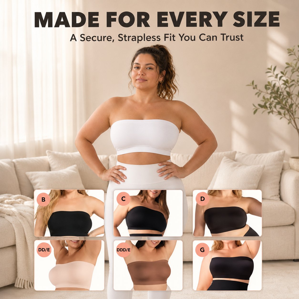 🔥LAST DAY 70% OFF -✨ Convertible Strapless Bandeau Bra with Wireless Comfort, Anti-Slip Grip 👍Suitable for All Body Types