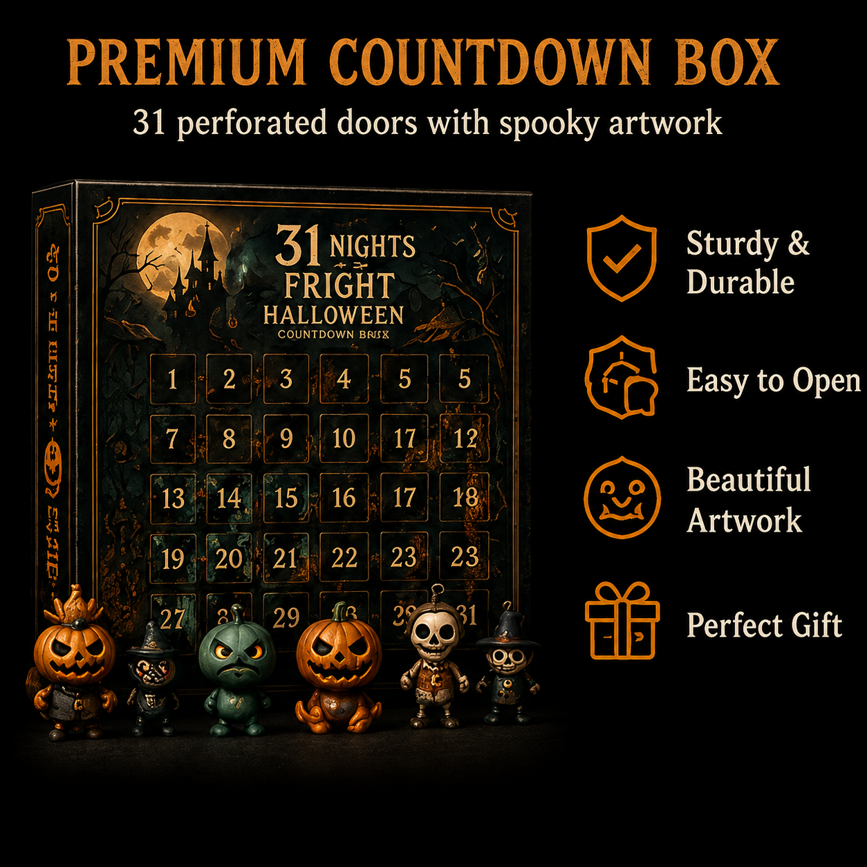 🔥 Last Day 70% OFF  🎃 Nights of Fright Halloween Countdown Box | Unique Mini Figurines, Hanging Charms & Spooky Collectibles 👻✨