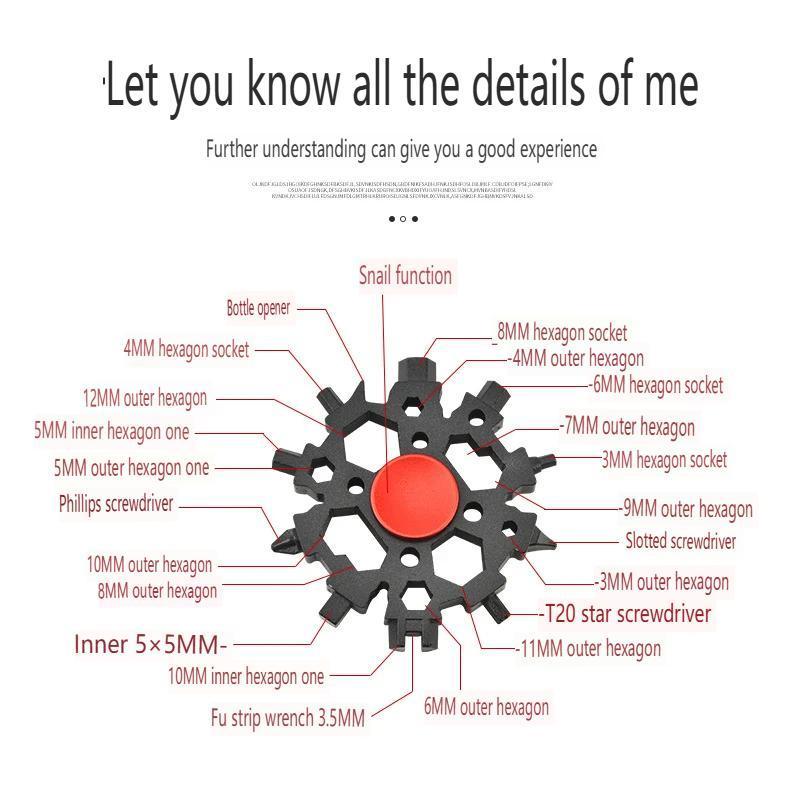 23-in-1 Snowflake Spinner Wrench &ndash; Multi-Tool with Screwdrivers, Bottle Opener & Stress Relieving Fidget Toy.