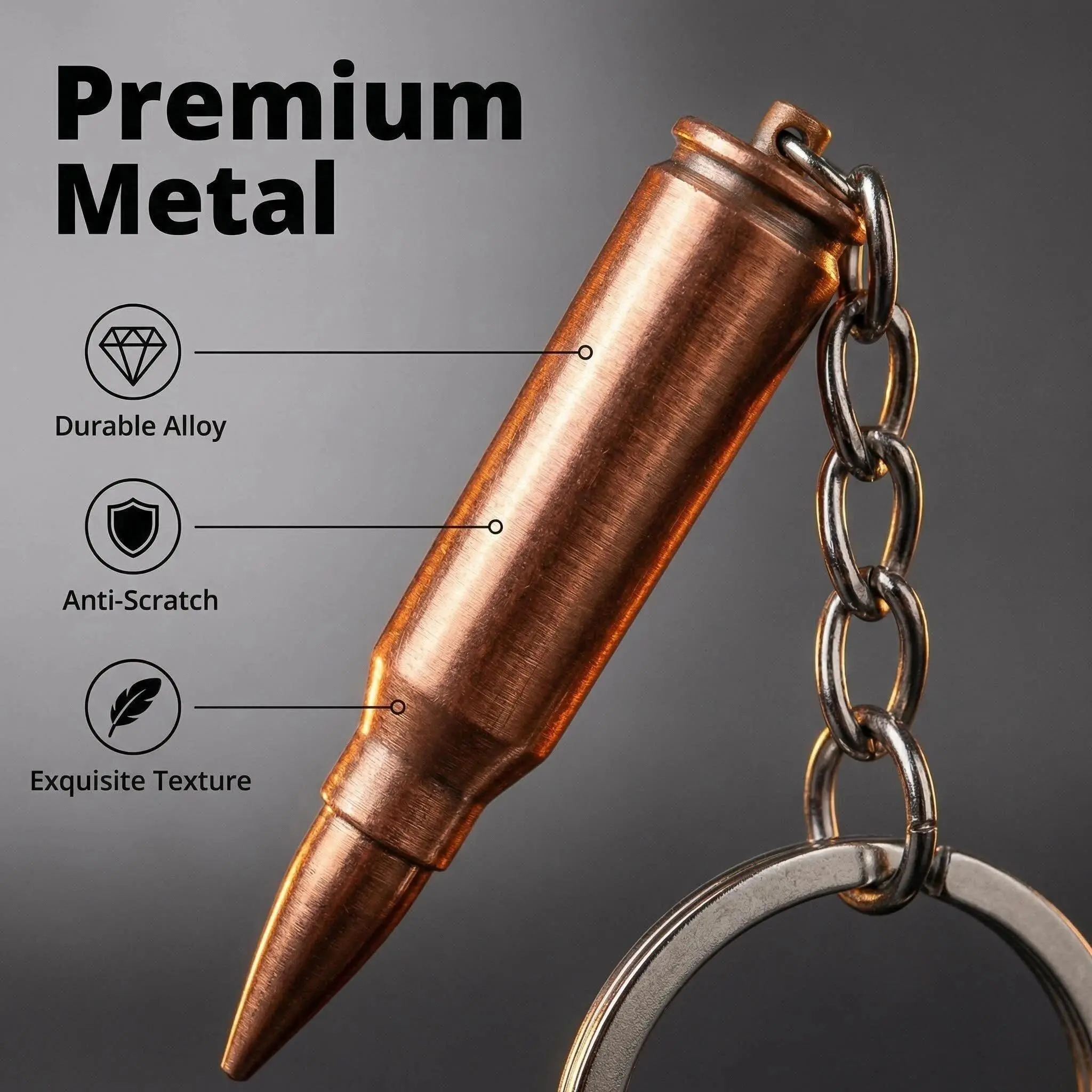 Army Style Metallic Bullet Keychain, Tactical Military Design - Perfect for Car Mirror/Backpack Decoration & Unique Holiday Gift