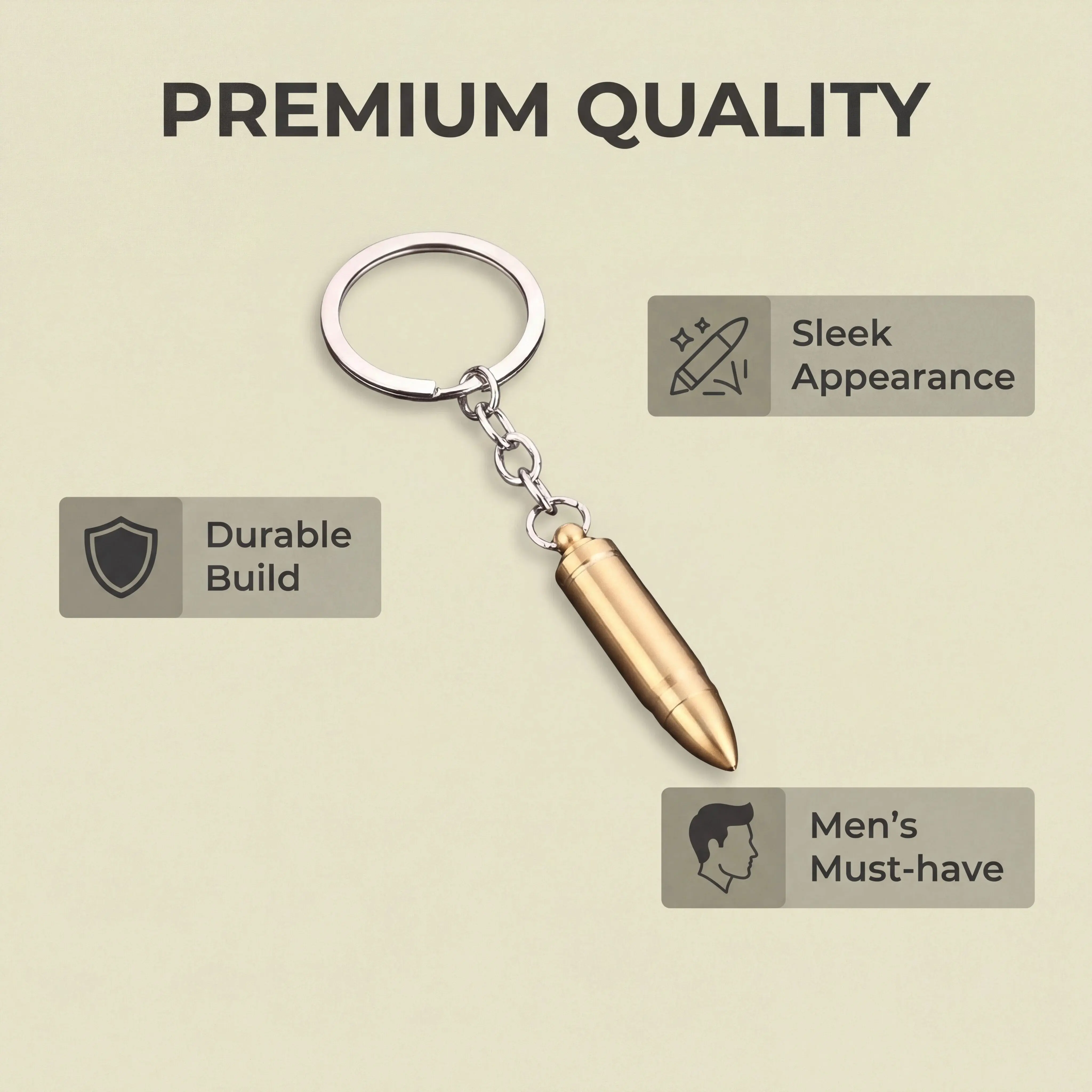 Army Style Metallic Bullet Keychain, Tactical Military Design - Perfect for Car Mirror/Backpack Decoration & Unique Holiday Gift