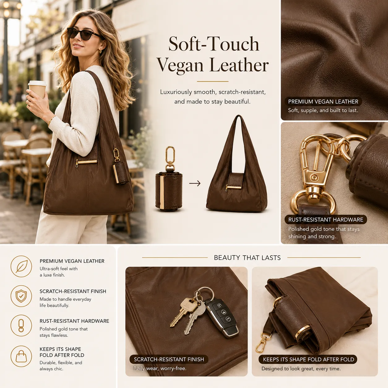 Transformable Bag – Stylish Vegan Leather Tote & Keychain Charm