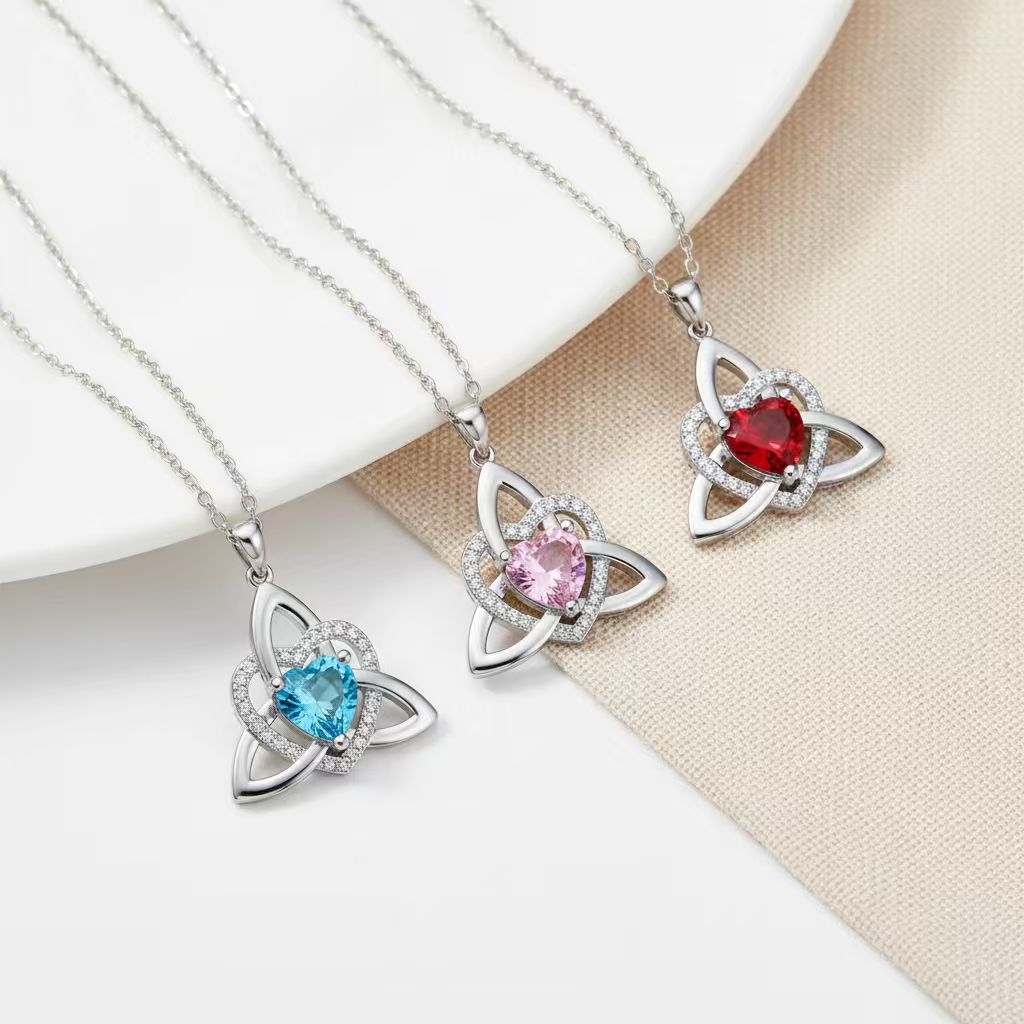 🔥 Last Day 70% OFF🔥Birthstone Celtic Trinity Knot Heart Necklace✨ Heart Shape Celtic Trinity Knot Birthstone Pendant