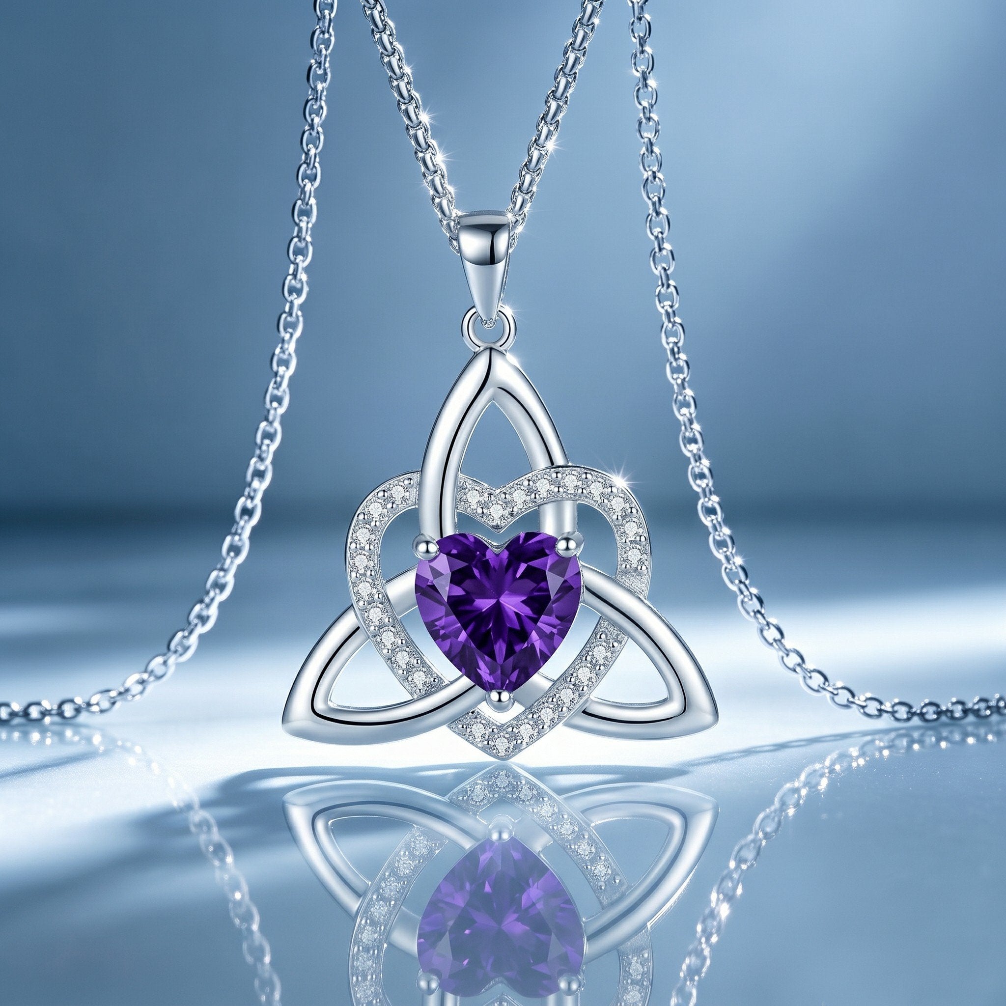 🔥 Last Day 70% OFF🔥Birthstone Celtic Trinity Knot Heart Necklace✨ Heart Shape Celtic Trinity Knot Birthstone Pendant