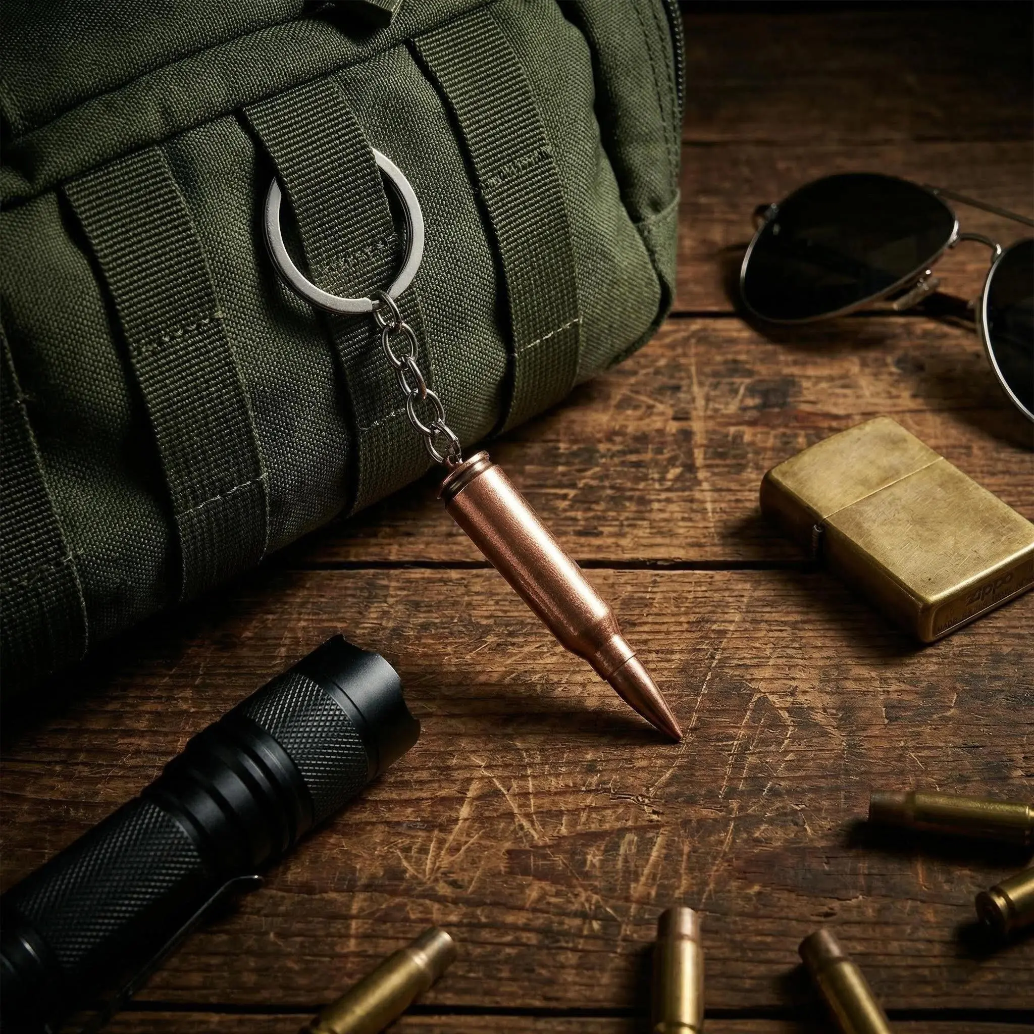 Army Style Metallic Bullet Keychain, Tactical Military Design - Perfect for Car Mirror/Backpack Decoration & Unique Holiday Gift