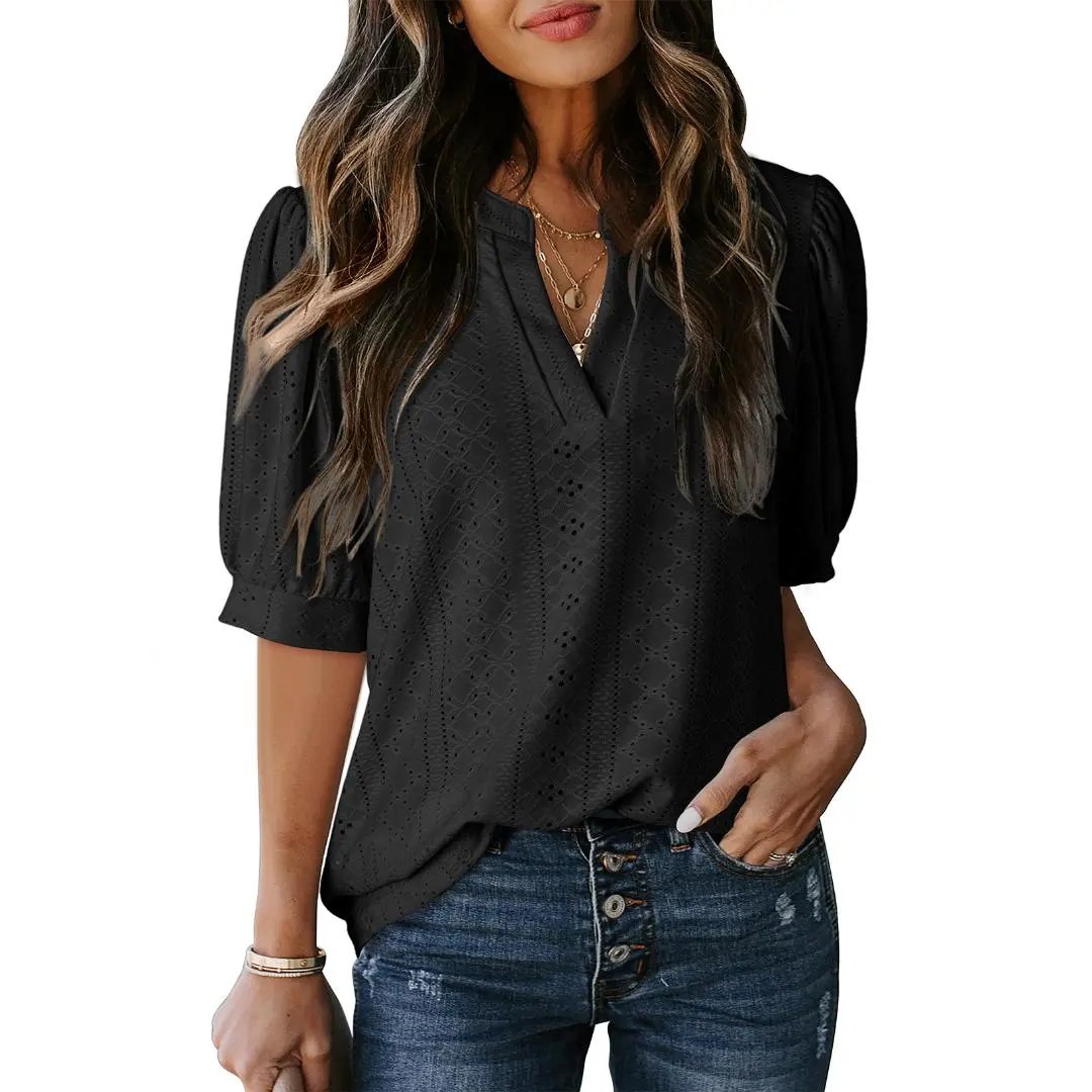🔥Last Day 70% OFF🏆Women's Summer Casual Blouses V Neck Short Sleeve Shirts 