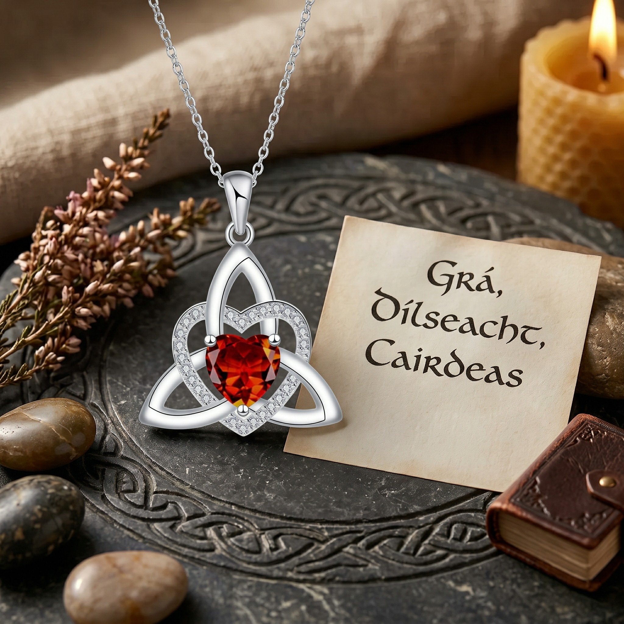 🔥 Last Day 70% OFF🔥Birthstone Celtic Trinity Knot Heart Necklace✨ Heart Shape Celtic Trinity Knot Birthstone Pendant
