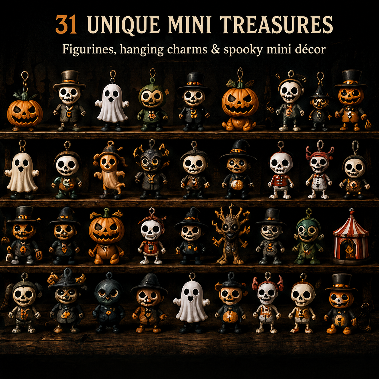 🔥 Last Day 70% OFF  🎃 Nights of Fright Halloween Countdown Box | Unique Mini Figurines, Hanging Charms & Spooky Collectibles 👻✨