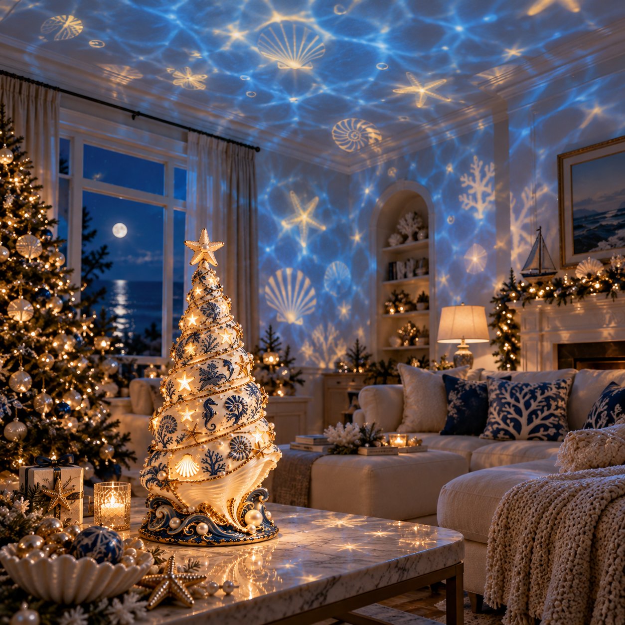 ✨Last Day 70% OFF 🌊 Coastal Christmas Seashell Tree Projection Lamp✨