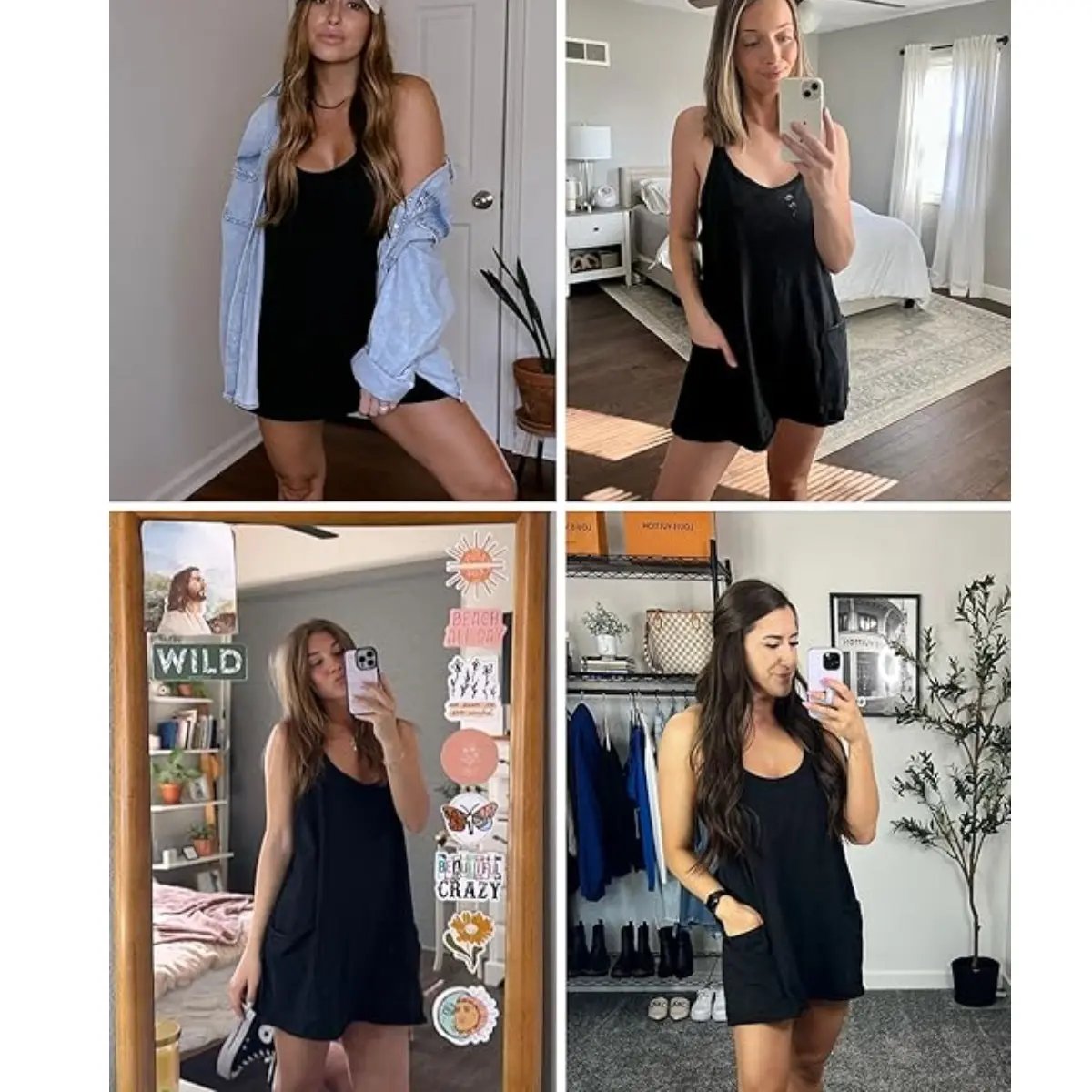 🔥 Women's Summer Sleeveless Mini Dress with Built-in Shorts V Neck Spaghetti Straps Athletic Shorts Tennis Dress with Pockets