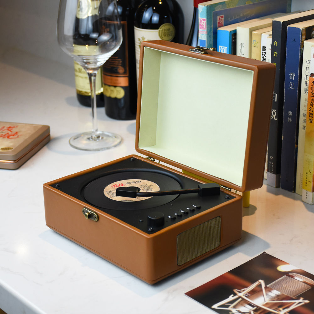 Auryvox Hi-Fi CD Player: Dual Speakers, Precision Laser, Vintage Leather & Wood