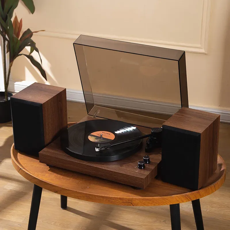 Auryvox VX100 Retro-Plattenspieler mit Holzmaserung und Audio-Technica-Nadel, All-in-One-Tonabnehmer mit beweglichem Magneten für Vinylplatten
