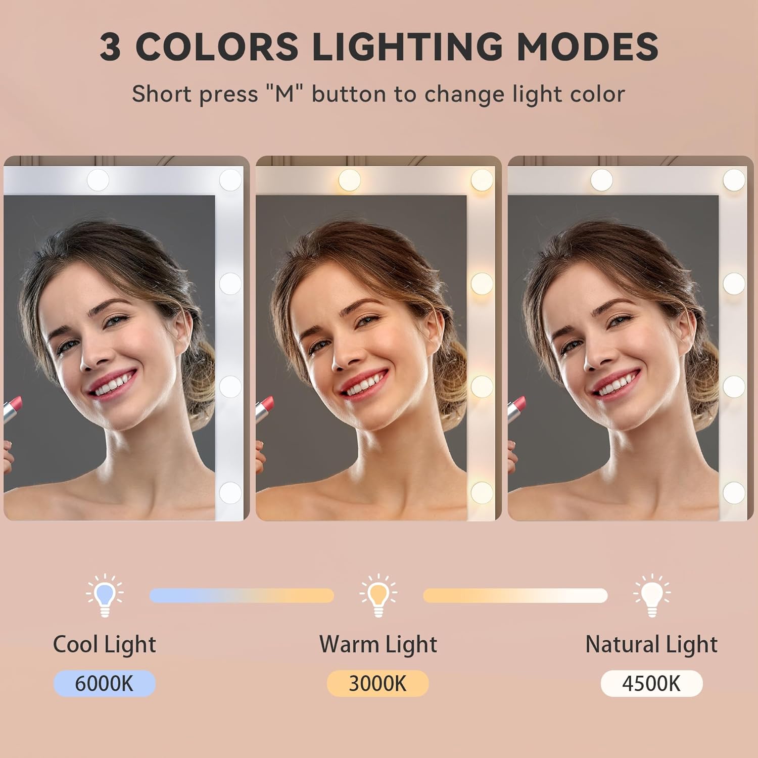 DWVO Makeup Vanity with LED Mirror and Charging Ports, 10-Drawer Vanity Set with Glass Top, Hair Dryer Holder, 3 Adjustable Light Colors, and Hidden Storage Stool