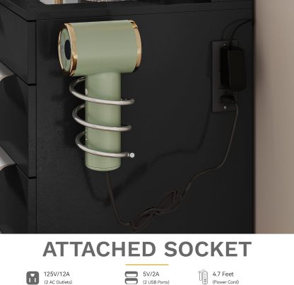 DWVO Makeup Vanity with LED Mirror and Charging Ports, 10-Drawer Vanity Set with Glass Top, Hair Dryer Holder, 3 Adjustable Light Colors, and Hidden Storage Stool