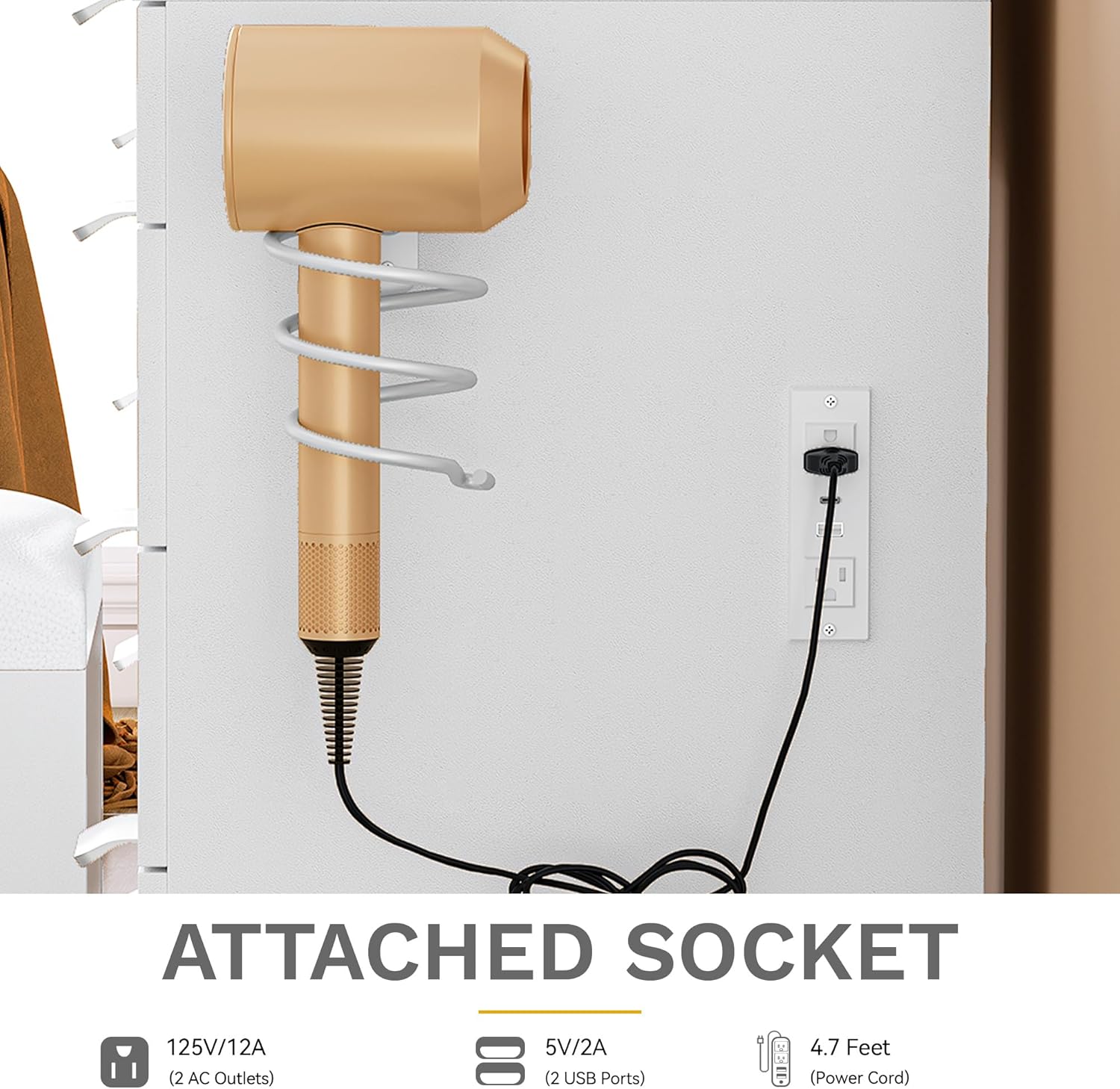 DWVO Makeup Vanity with LED Mirror and Charging Ports, 10-Drawer Vanity Set with Glass Top, Hair Dryer Holder, 3 Adjustable Light Colors, and Hidden Storage Stool