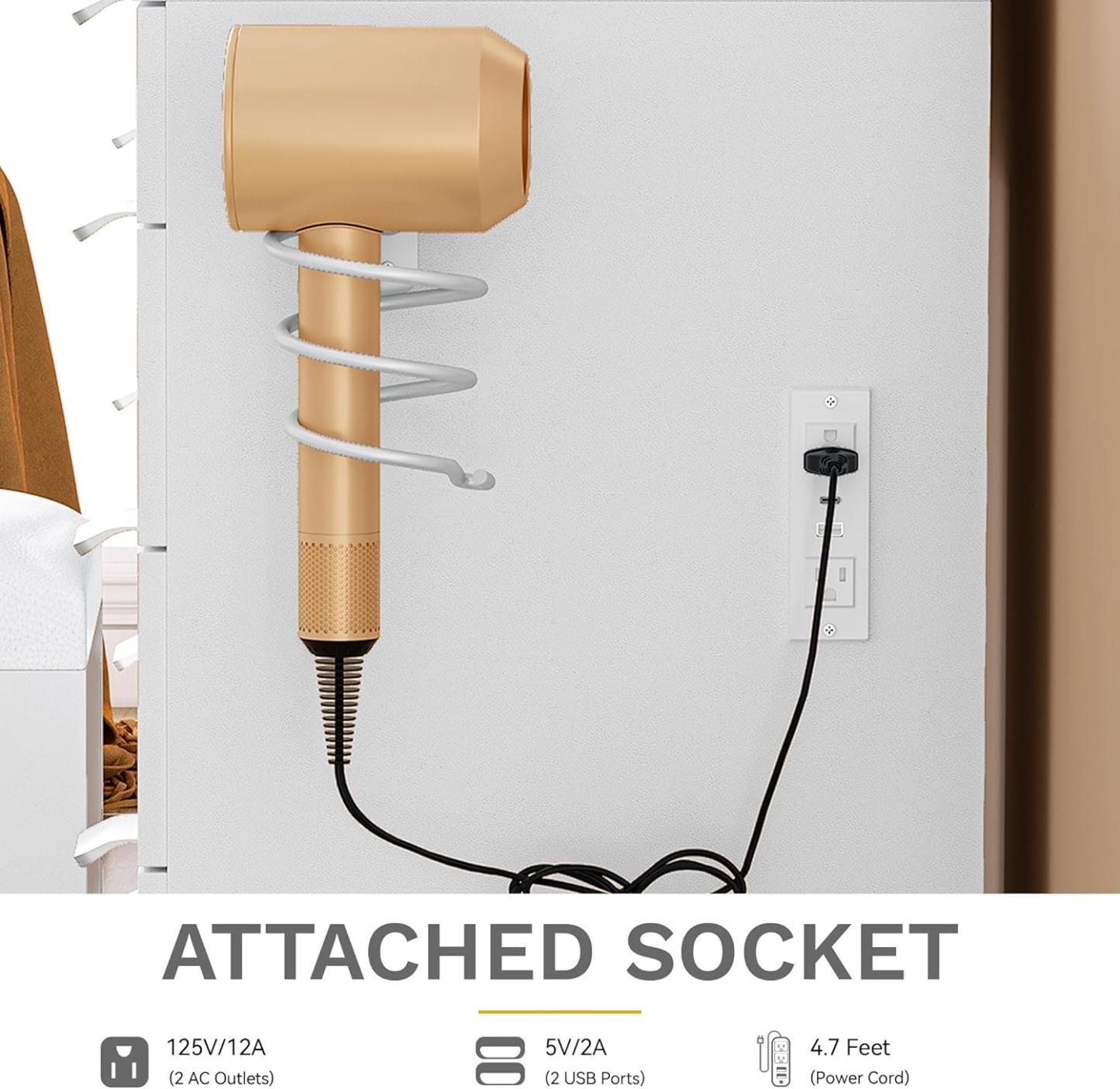 DWVO Makeup Vanity with LED Mirror and Charging Ports, 10-Drawer Vanity Set with Glass Top, Hair Dryer Holder, 3 Adjustable Light Colors, and Hidden Storage Stool