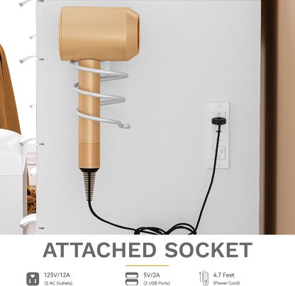 DWVO Makeup Vanity with LED Mirror and Charging Ports, 10-Drawer Vanity Set with Glass Top, Hair Dryer Holder, 3 Adjustable Light Colors, and Hidden Storage Stool