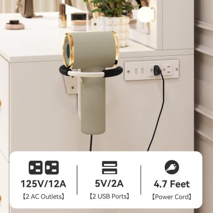 DWVO Makeup Vanity with LED Mirror and Charging Ports, 10-Drawer Vanity Set with Glass Top, Hair Dryer Holder, 3 Adjustable Light Colors, and Hidden Storage Stool