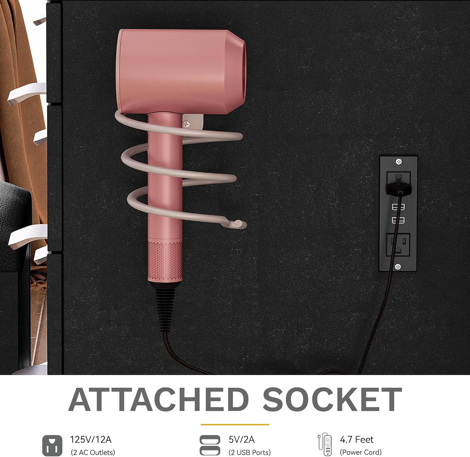 DWVO Makeup Vanity with LED Mirror and Charging Ports, 10-Drawer Vanity Set with Glass Top, Hair Dryer Holder, 3 Adjustable Light Colors, and Hidden Storage Stool