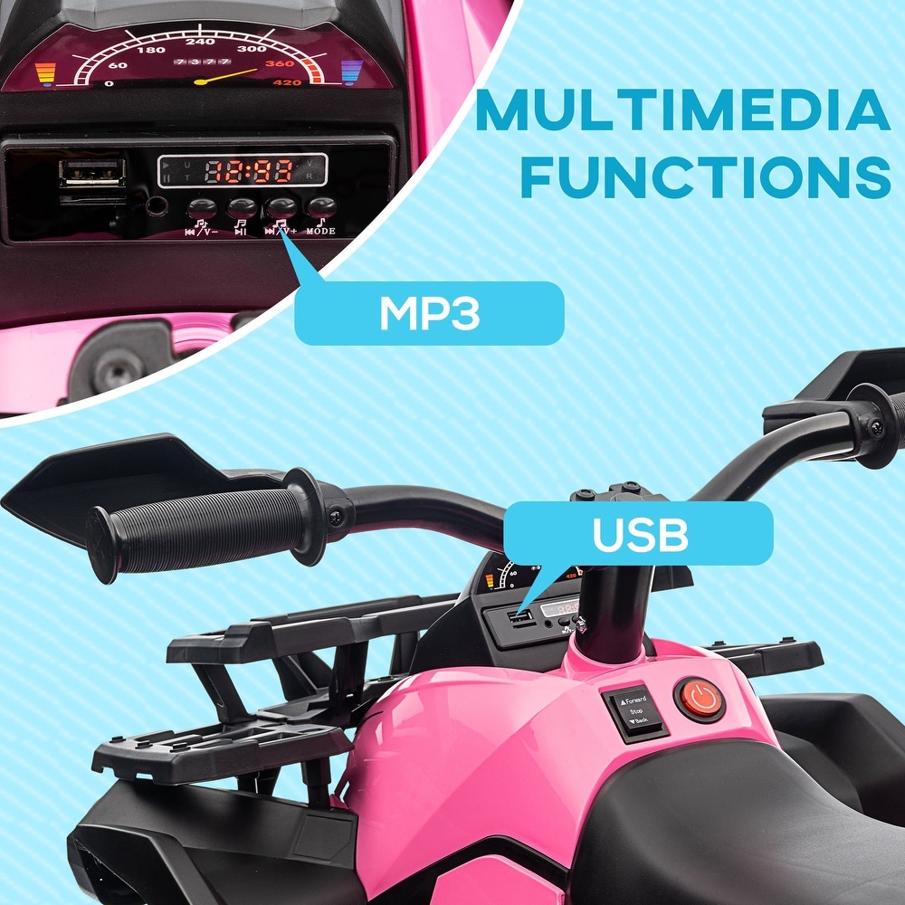 flyout slide 2 of 8, 12V Ride-On ATV for Kids with USB Input and 45-Minute Battery Life - Pink