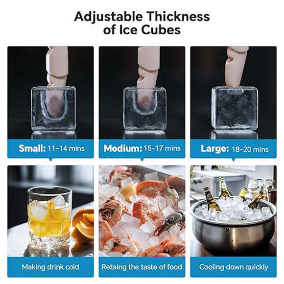 Cowsar Commercial Cube Ice Maker 100/200/265lbs/24H, 33lbs Storage Bin