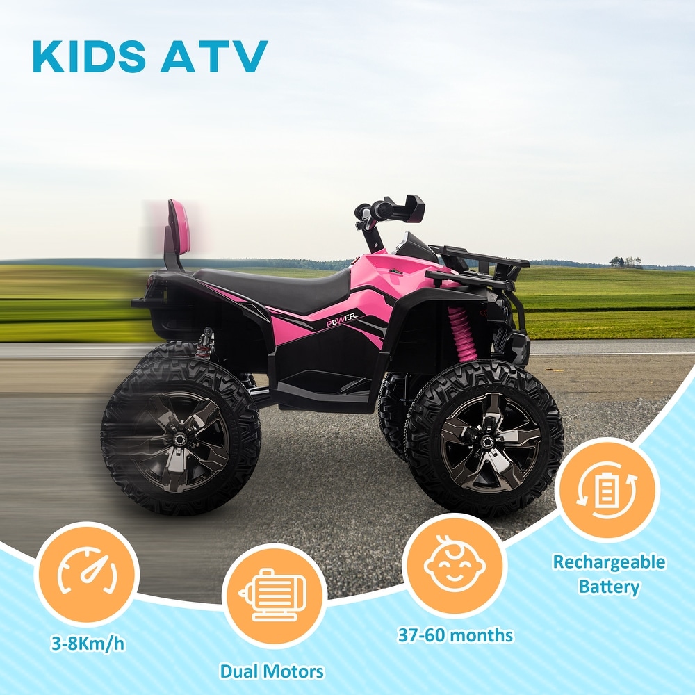 zoom 3 of undefined, 12V Ride-On ATV for Kids with USB Input and 45-Minute Battery Life - Pink