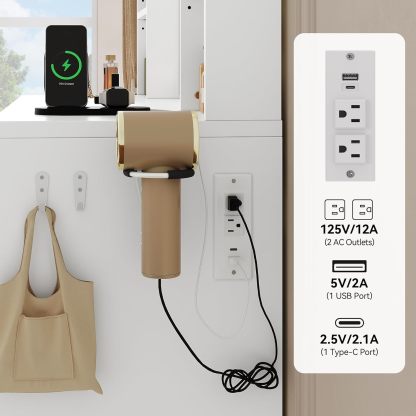 DWVO Makeup Vanity with LED Mirror and Charging Ports, 10-Drawer Vanity Set with Glass Top, Hair Dryer Holder, 3 Adjustable Light Colors, and Hidden Storage Stool