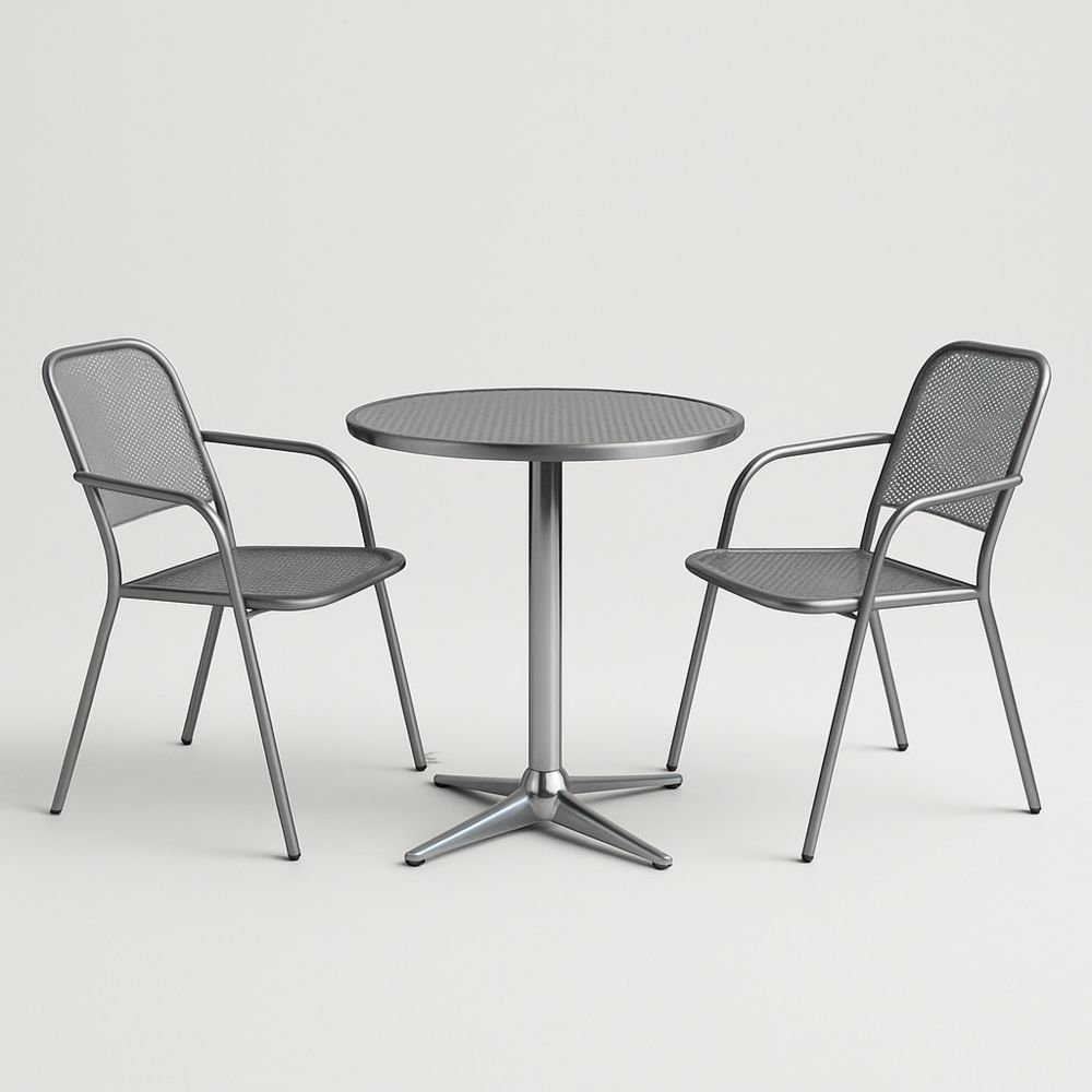 Zestaw stalowy stół okrągły 70 cm i 2 krzesła