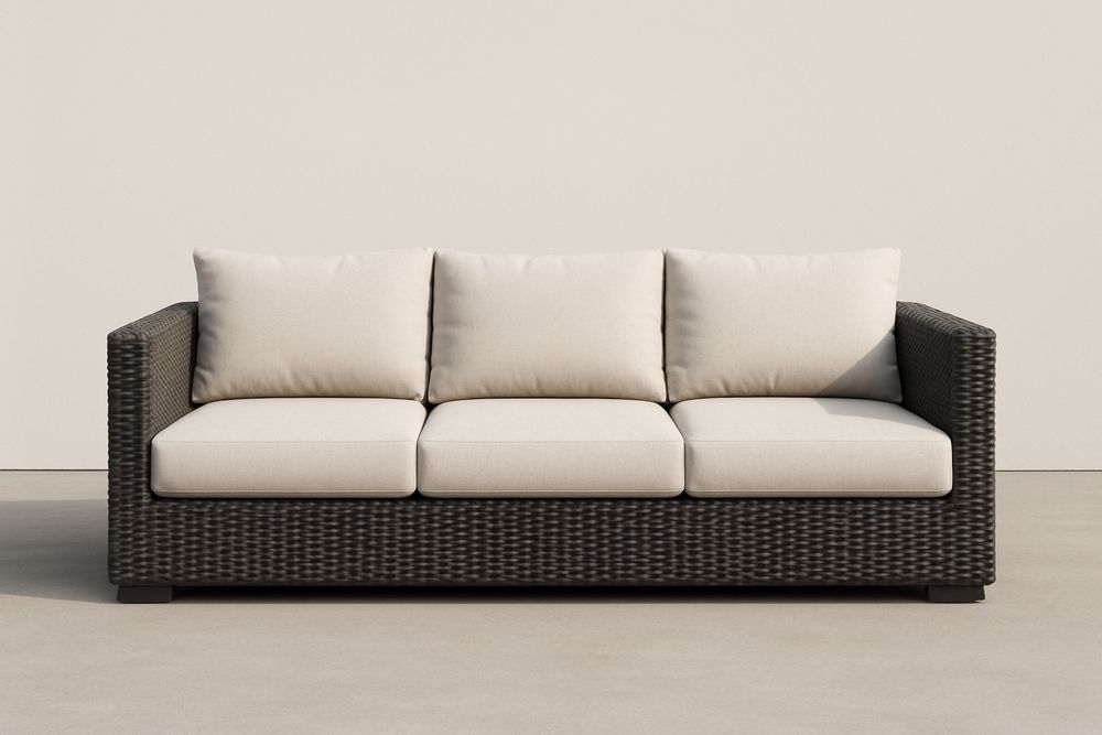 Sofa ogrodowa rattanowa 3-osobowa ciemnobrązowy beżowy