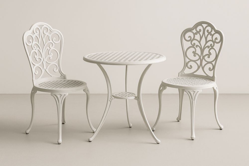 Aluminiowy zestaw mebli ogrodowych stół i 2 krzesła Biały