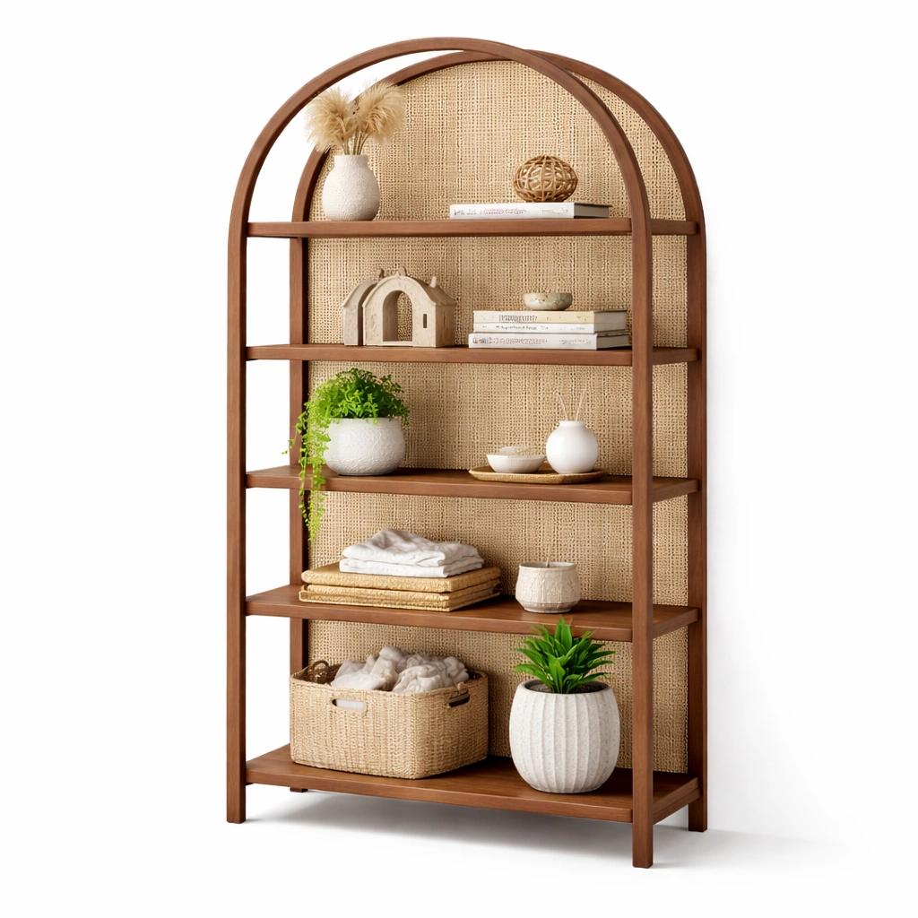 Bibliothque design arche avec cannage C Marron-cozivoe