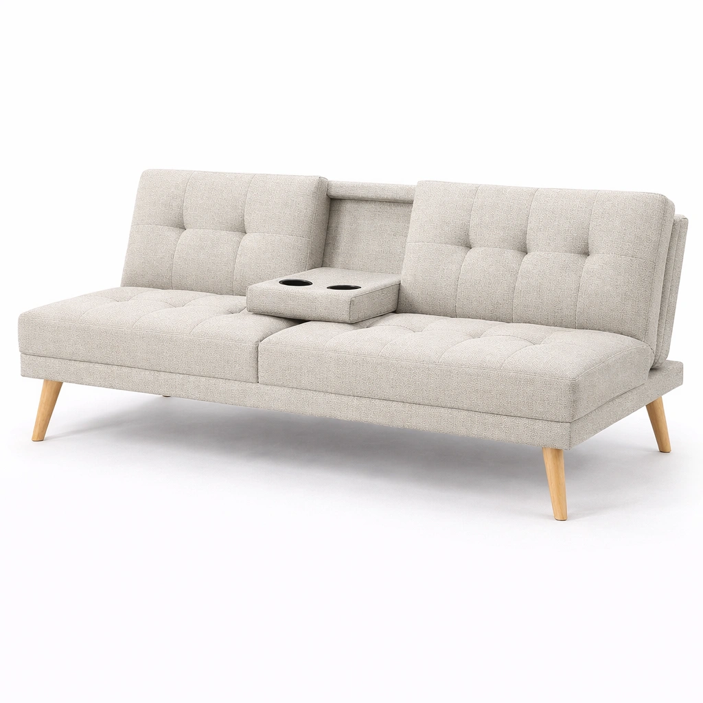 Canap convertible avec accoudoir central C Beige clair-cozivoe