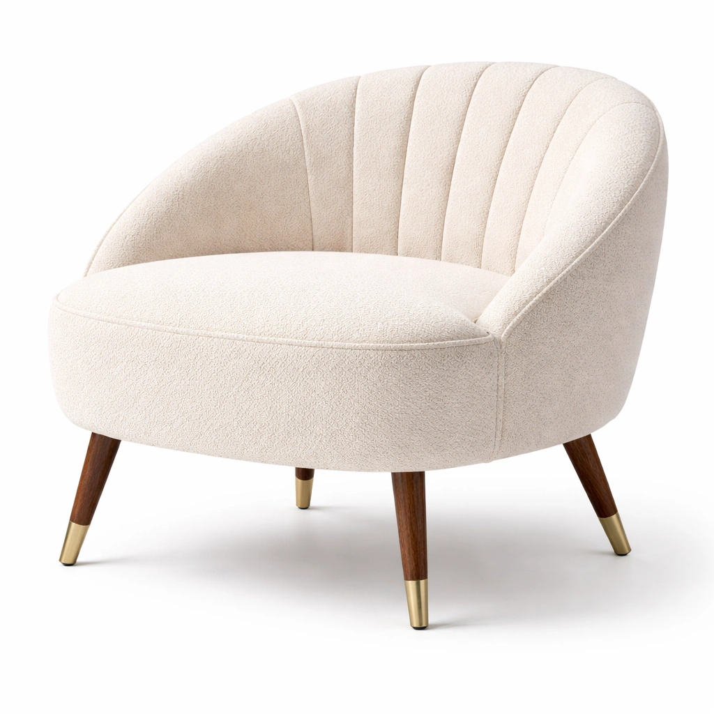 Fauteuil lounge boucl capitonn C Beige-cozivoe