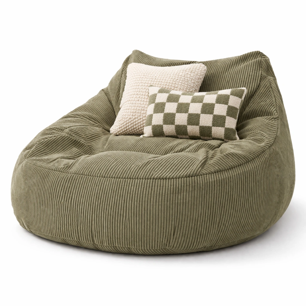 Fauteuil pouf large en tissu c?tel C Vert-cozivoe