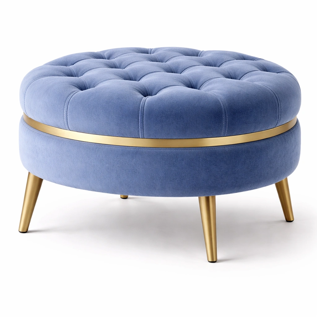 Pouf rond capitonn design moderne C Bleu-cozivoe