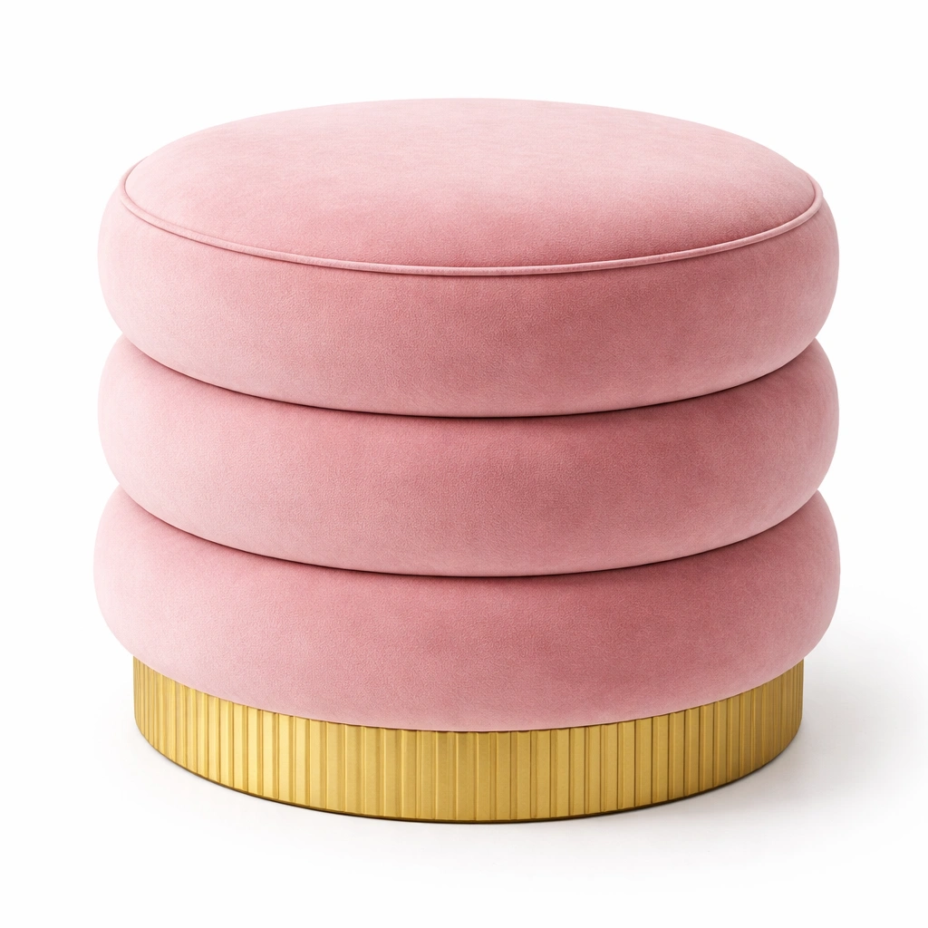 Pouf rond velours moderne C Rose-cozivoe