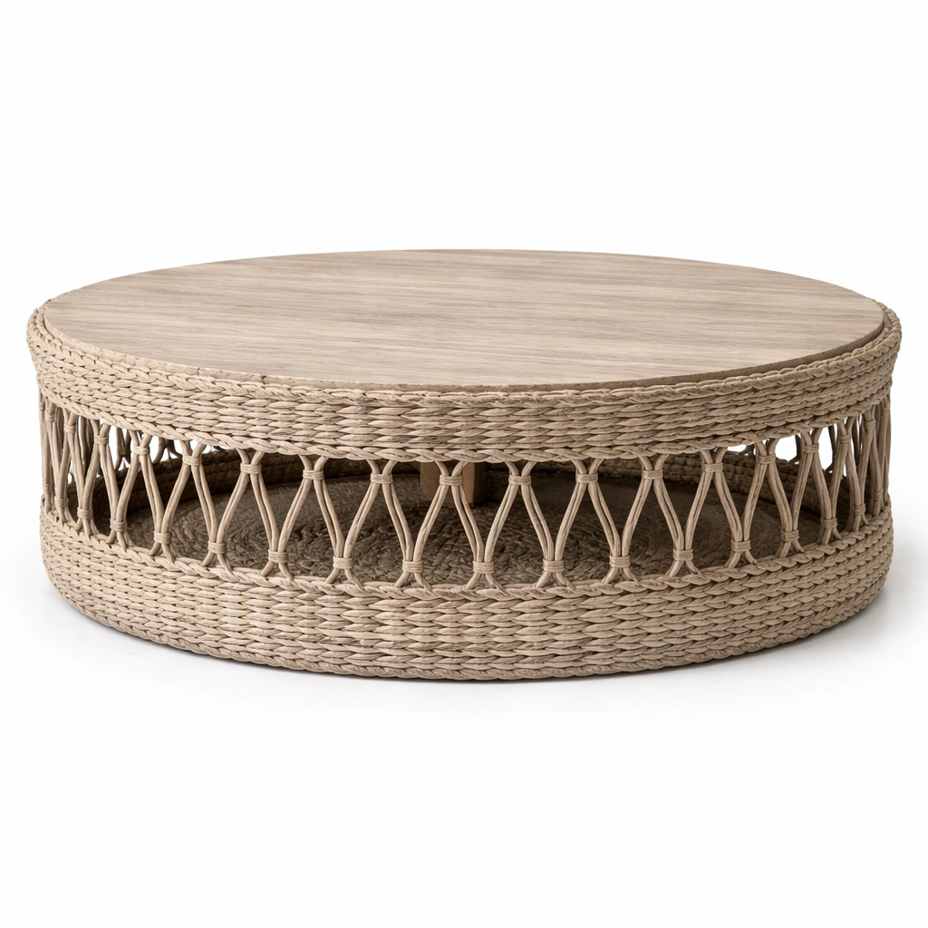 Table basse ronde en fibres naturelles C Beige-cozivoe