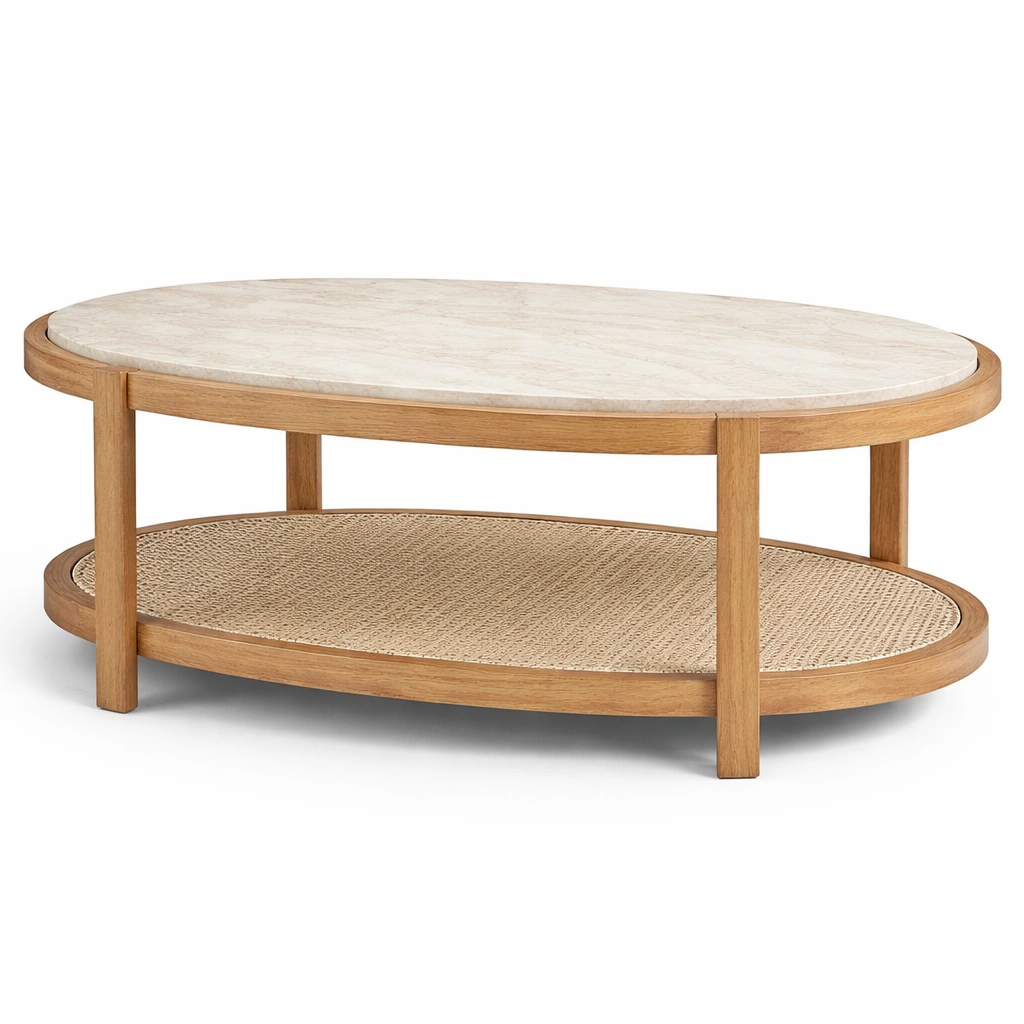 Table basse ronde avec tagre C Bois naturel-cozivoe