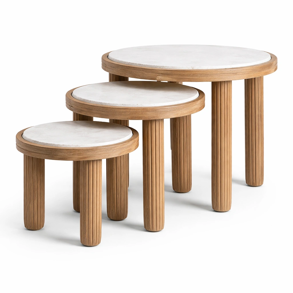Ensemble tables gigognes rondes C Bois naturel-cozivoe