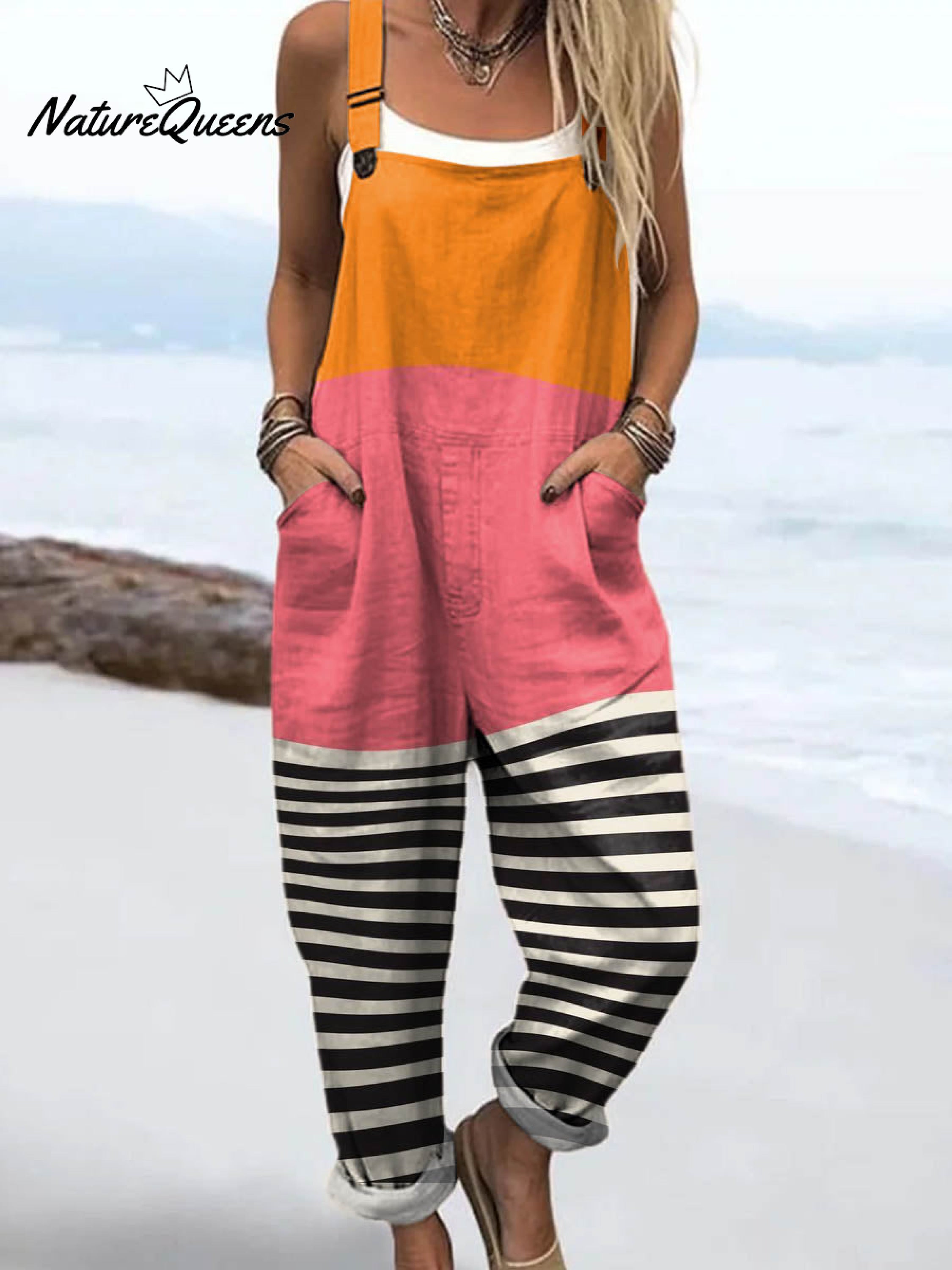 Women's Abstract Pattern Art Print Casual 100% Cotton Wide Leg Jumpsuit-Soliroyal