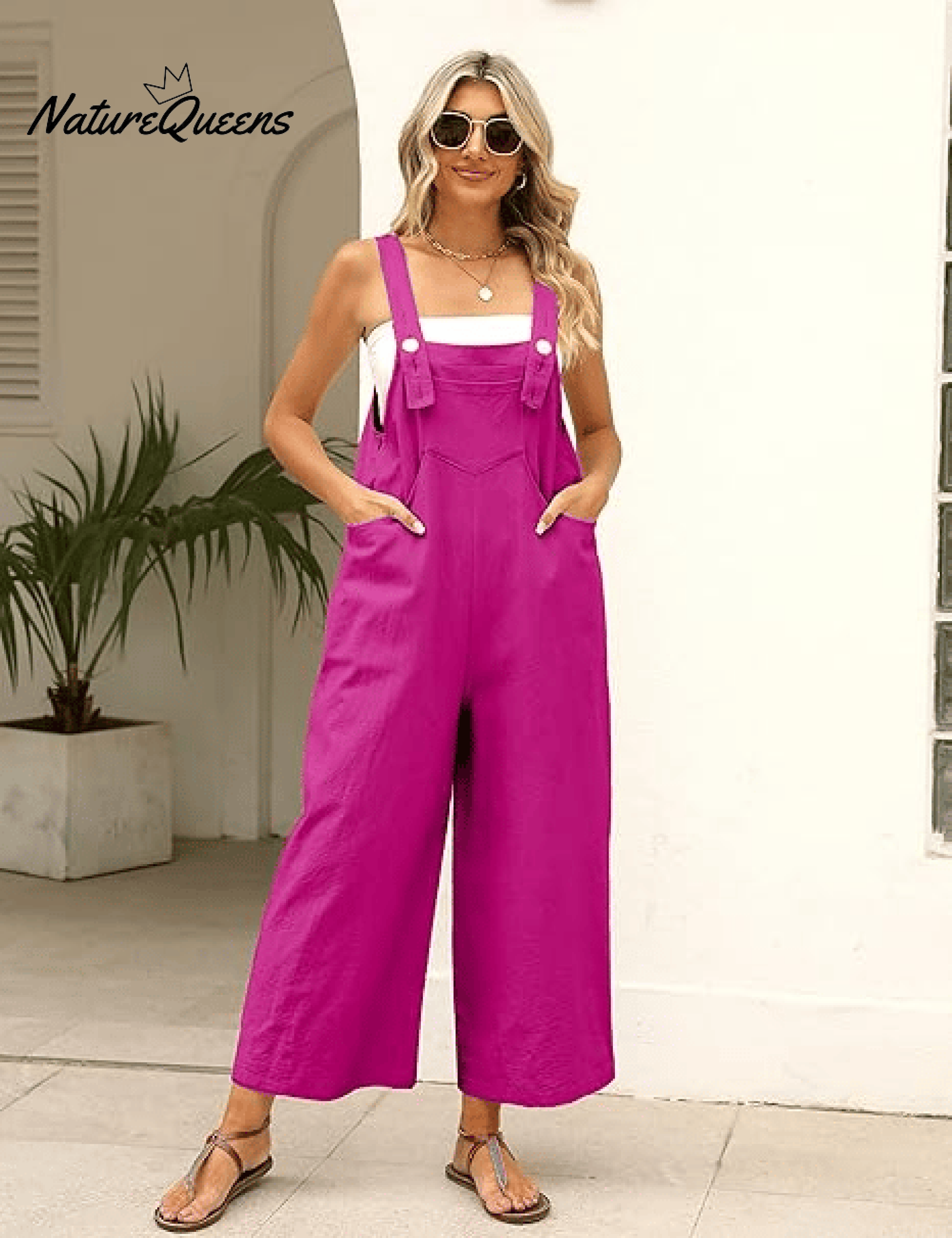 Women's Summer Cotton Linen Overalls â€?Adjustable & Relaxed Fit Jumpsuit-Soliroyal