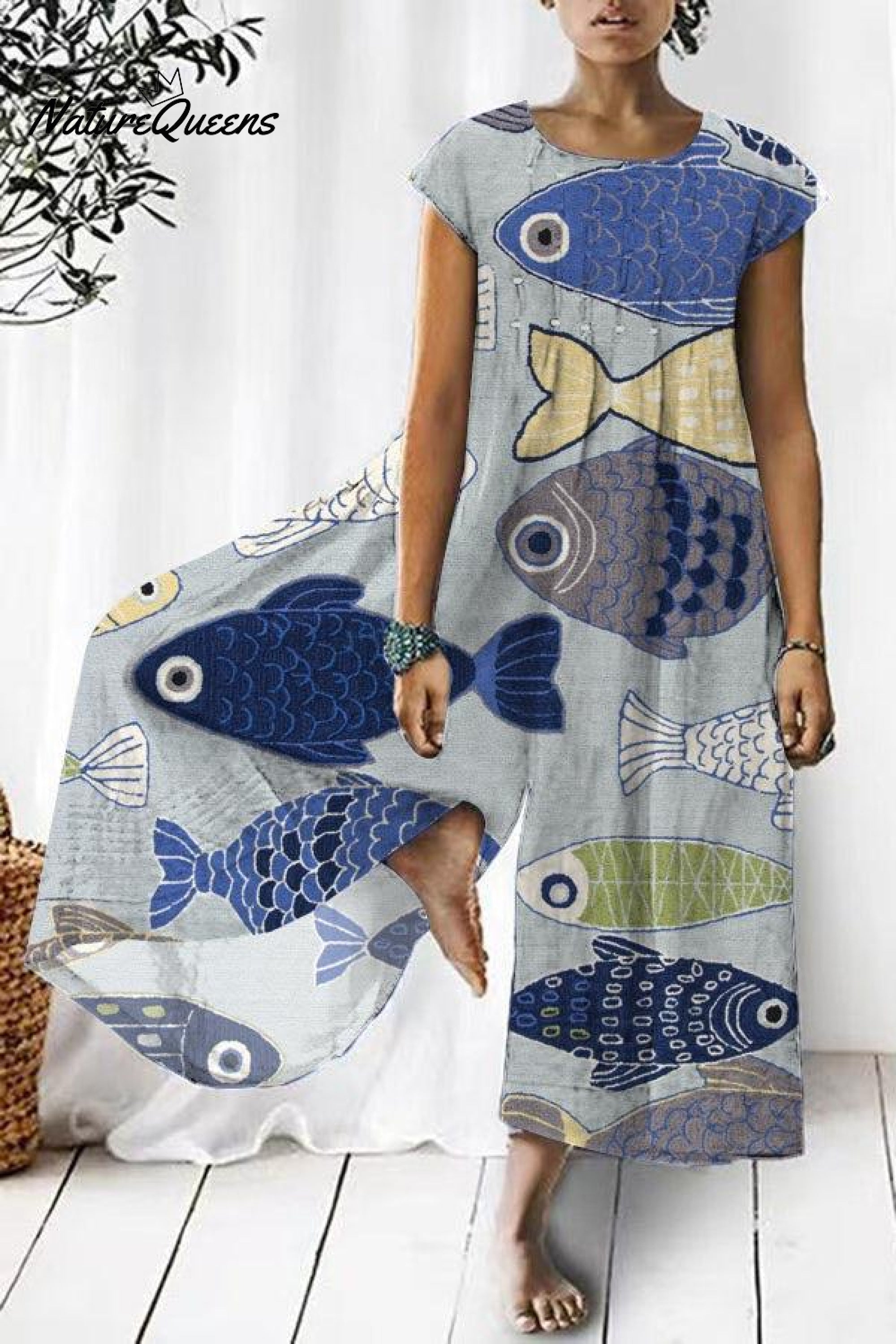 Cute Blue Animal Print Jumpsuit-Soliroyal