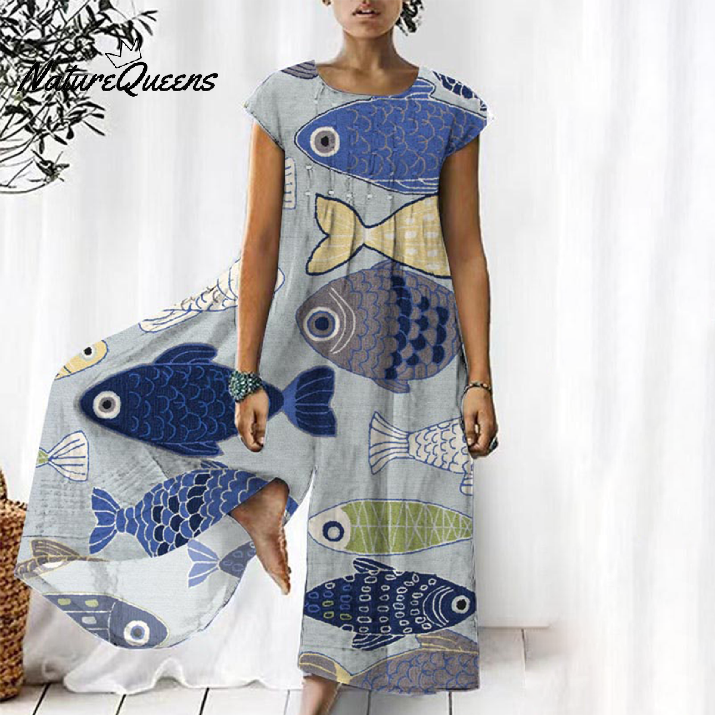 Cute Blue Animal Print Jumpsuit-Soliroyal