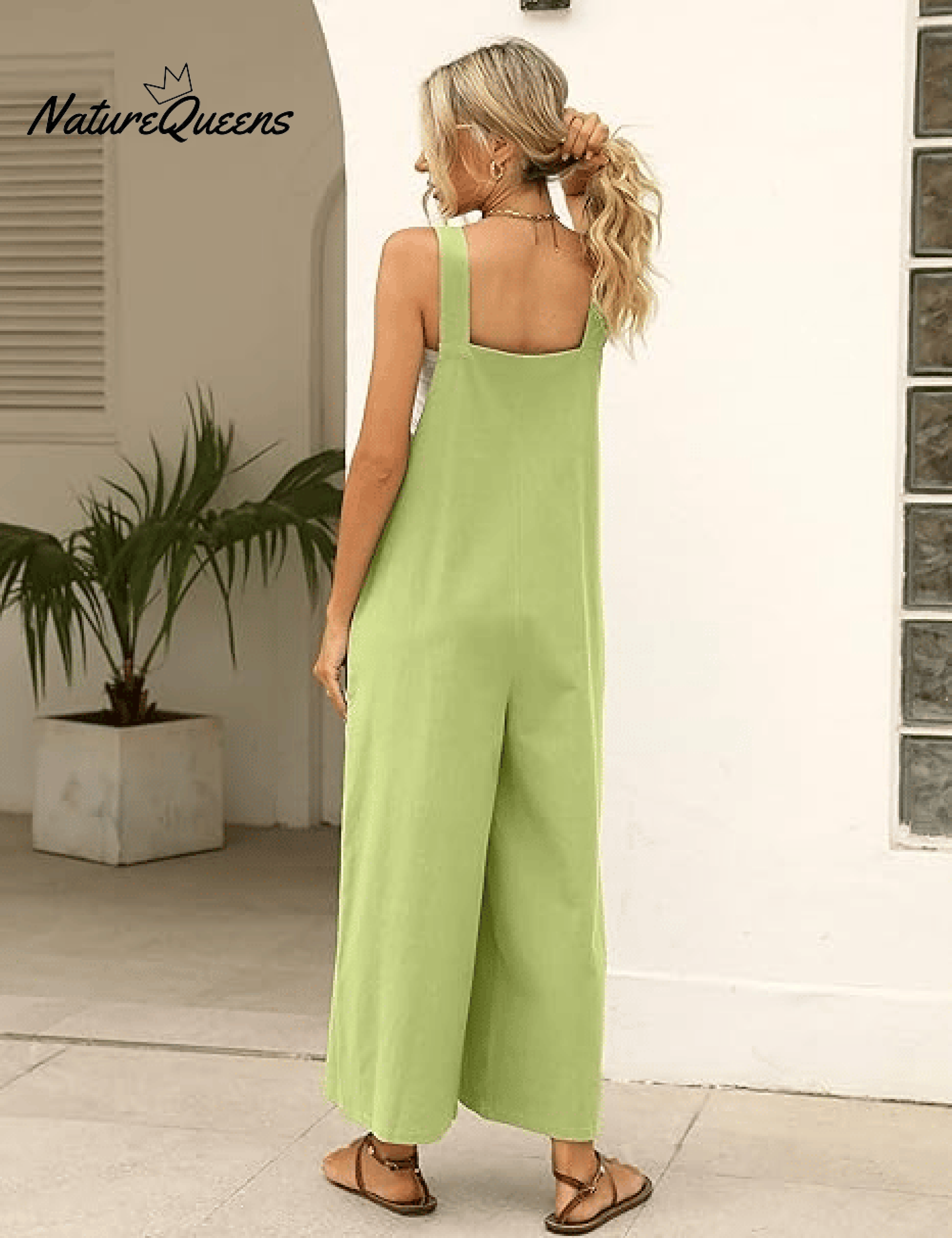 Women's Summer Cotton Linen Overalls â€?Adjustable & Relaxed Fit Jumpsuit-Soliroyal