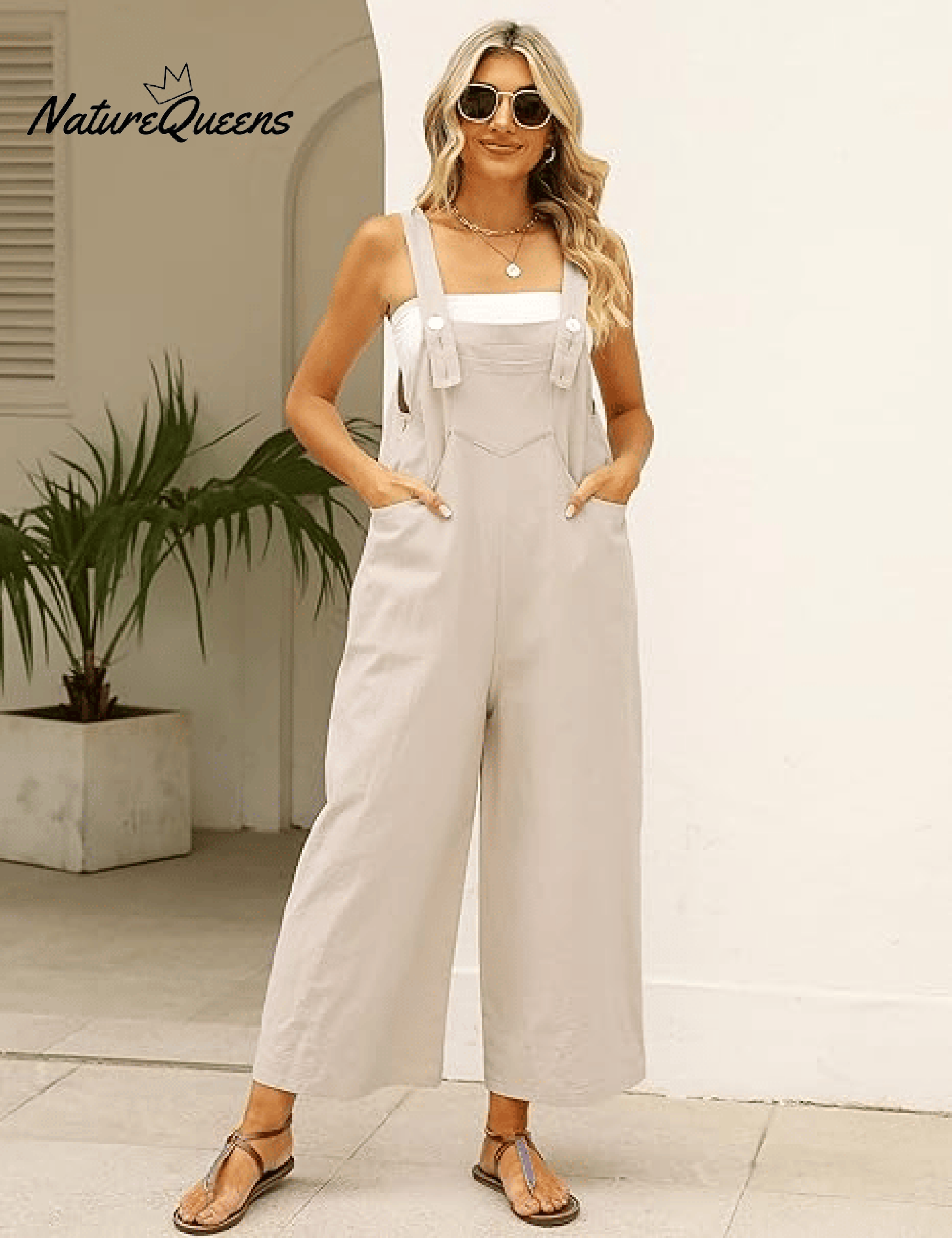 Women's Summer Cotton Linen Overalls â€?Adjustable & Relaxed Fit Jumpsuit-Soliroyal