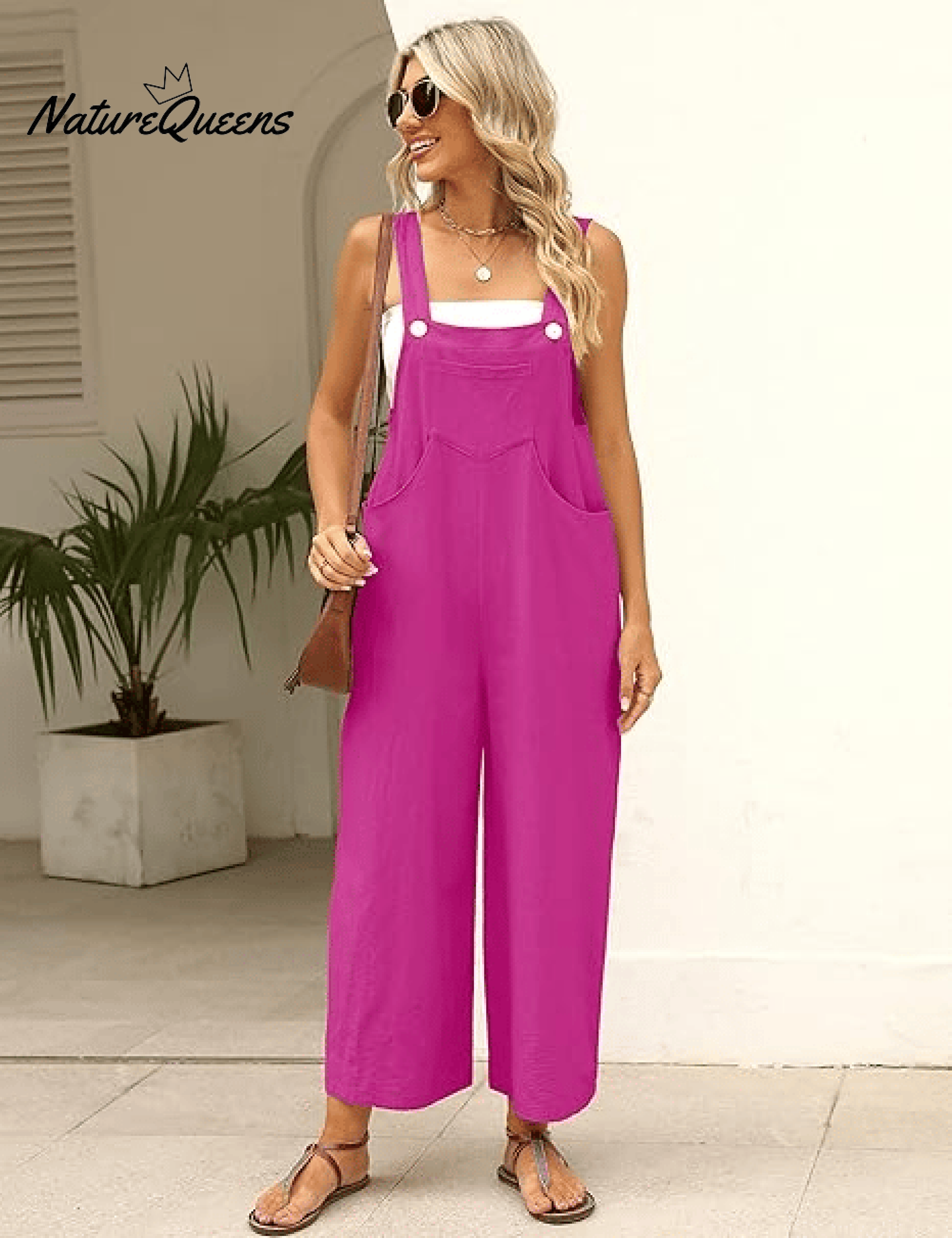 Women's Summer Cotton Linen Overalls â€?Adjustable & Relaxed Fit Jumpsuit-Soliroyal